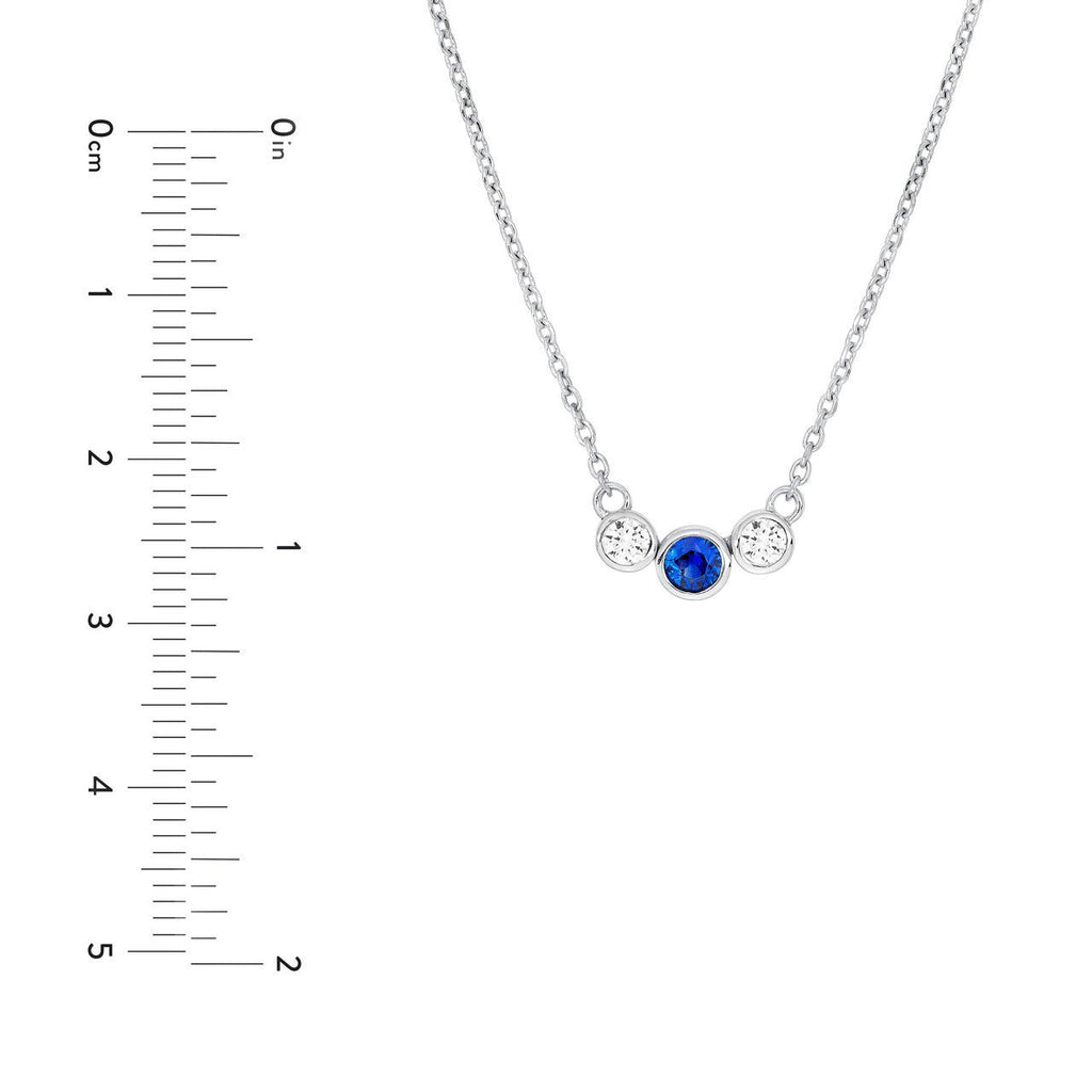 14K Gold Tri Stone Sapphire and Diamond Pendant Necklace