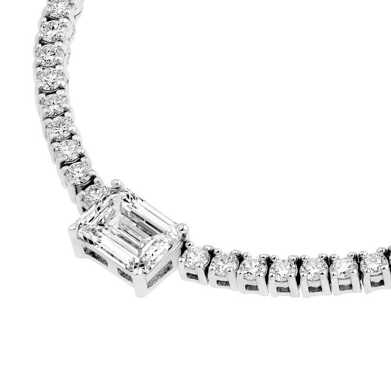 14K Gold Emerald Cut Pendant Diamond Tennis Necklace