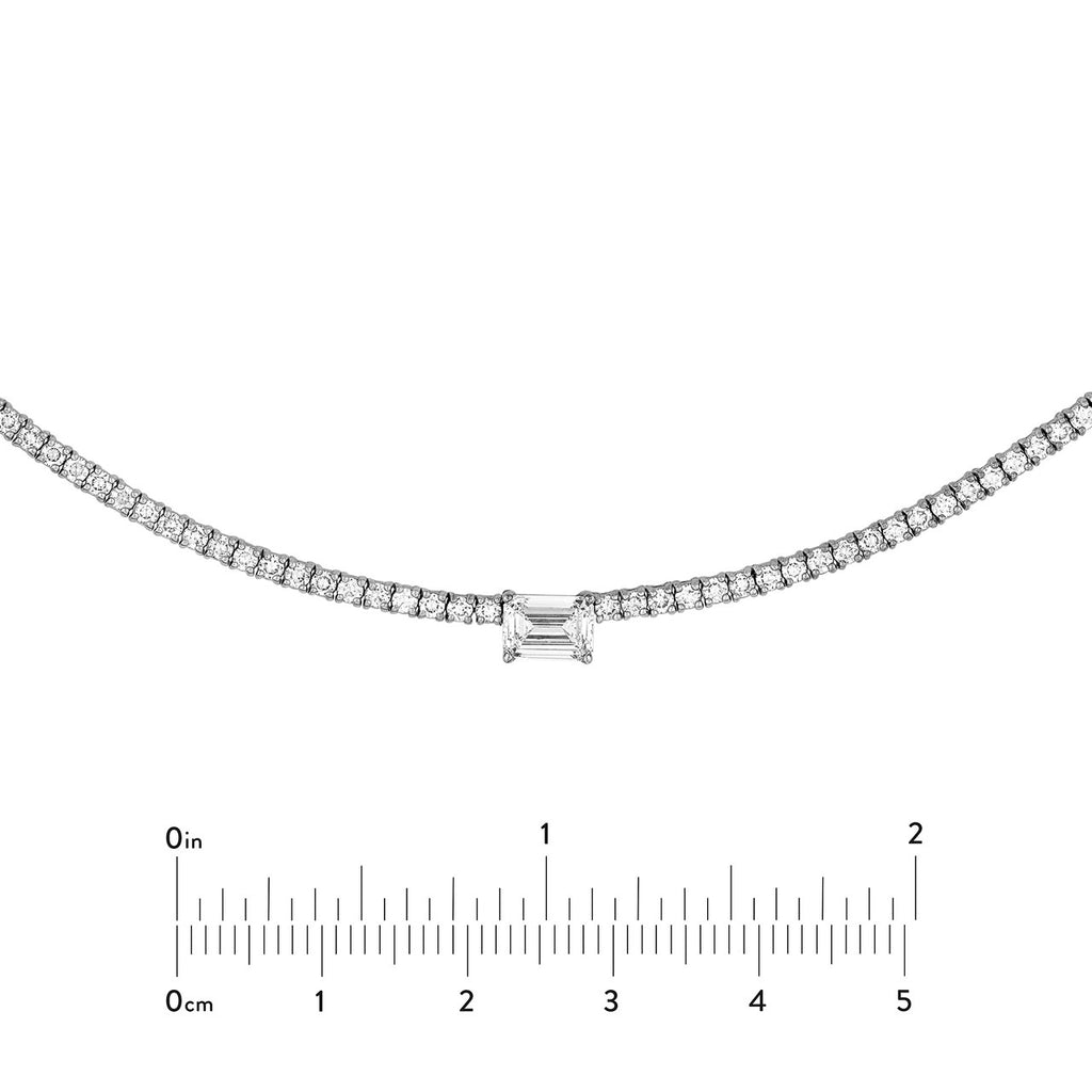 14K Gold Emerald Cut Pendant Diamond Tennis Necklace