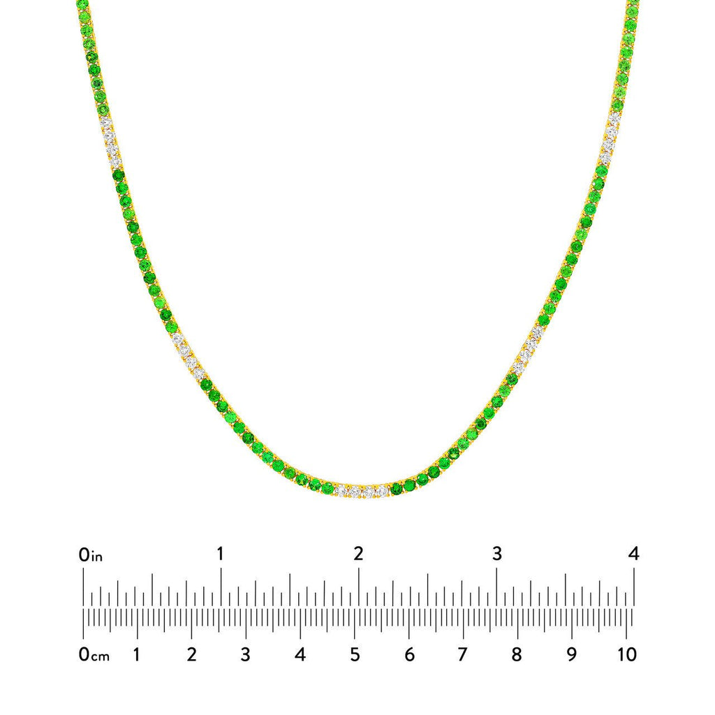 14K Gold Diamond and Tsavorite Tennis Necklace