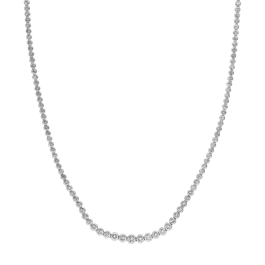 14K Gold Diamond Graduated Tennis Round Bezel Necklace