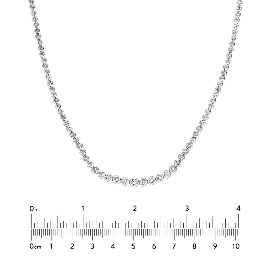 14K Gold Diamond Graduated Tennis Round Bezel Necklace
