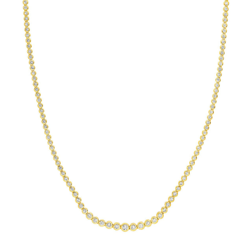 14K Gold Diamond Graduated Tennis Round Bezel Necklace