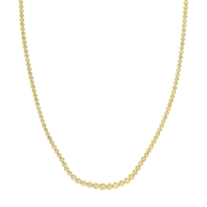 14K Gold Diamond Graduated Tennis Round Bezel Necklace