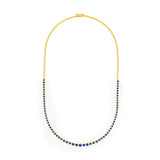14K Gold Blue Sapphire Graduated Tennis Round Bezel Necklace