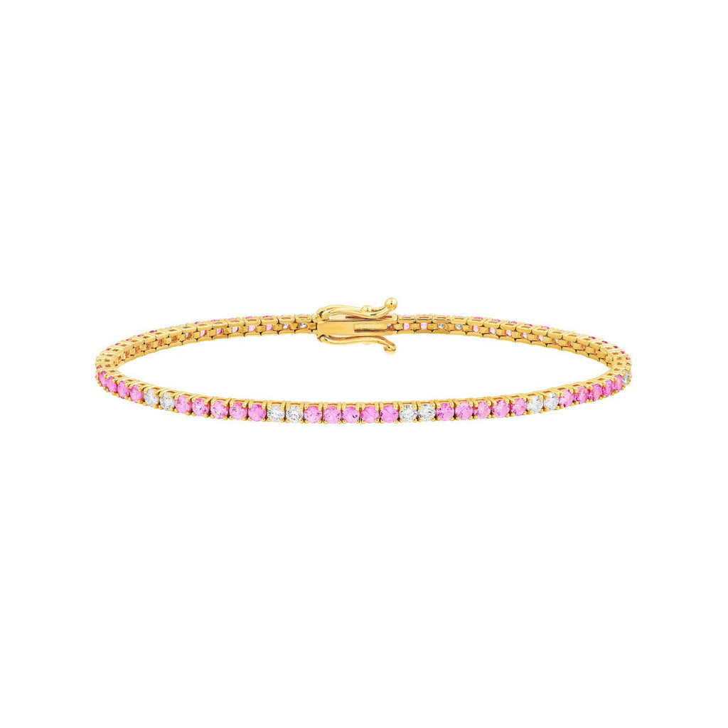 14K Gold Pink Sapphire and Diamond Tennis Bracelet