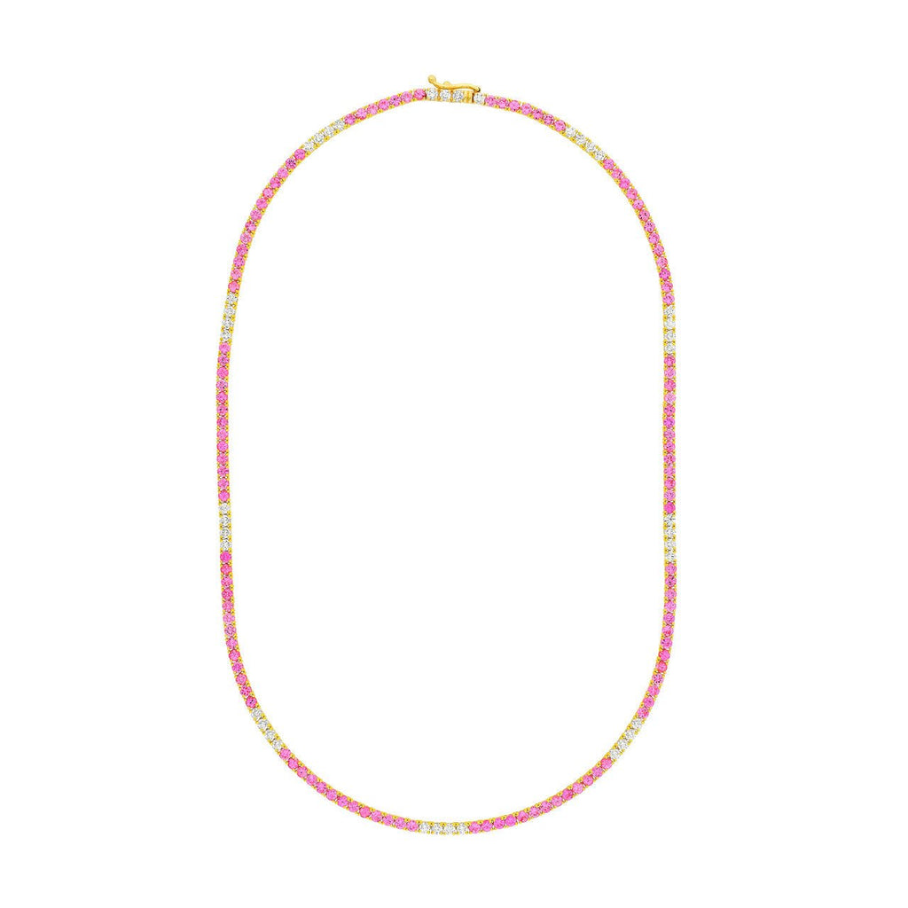 14K Gold Diamond and Pink Sapphire Tennis Necklace