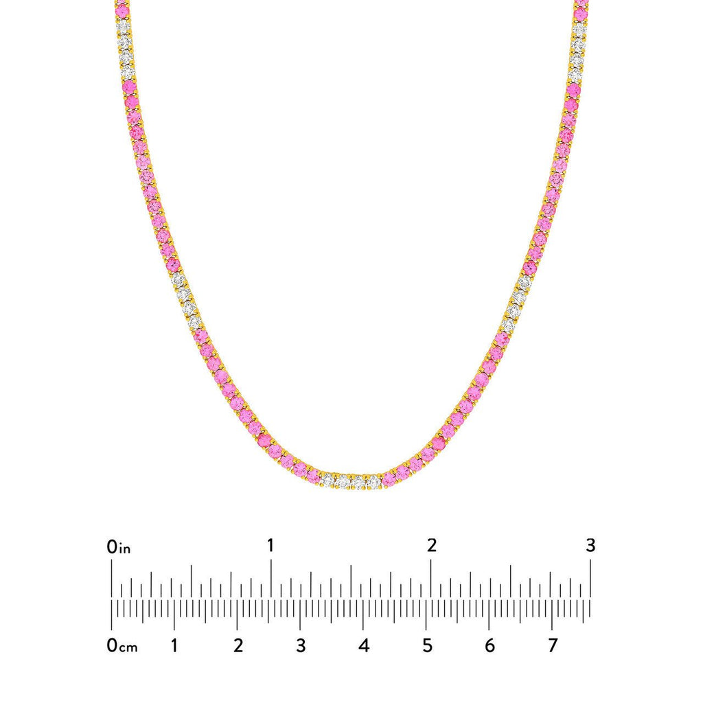 14K Gold Diamond and Pink Sapphire Tennis Necklace