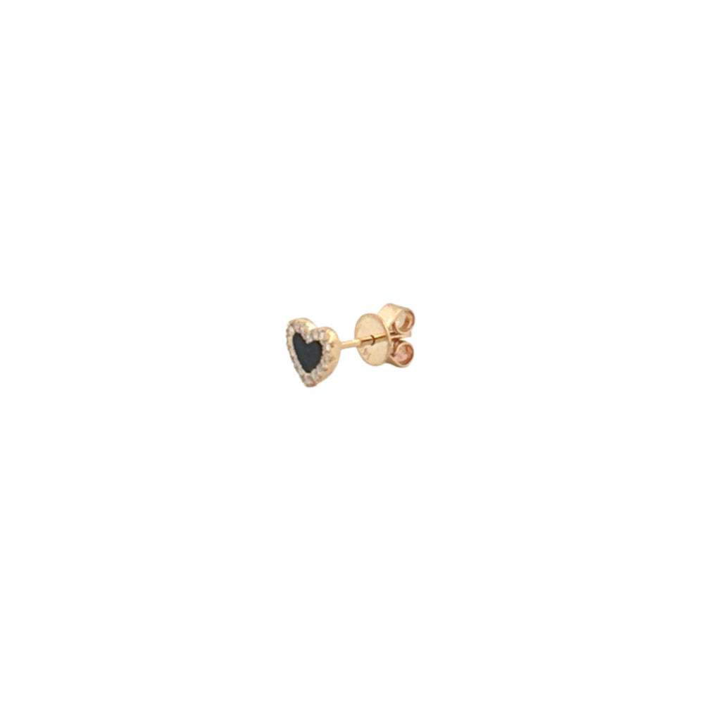 14K Gold Onyx Heart Diamond Stud Earrings