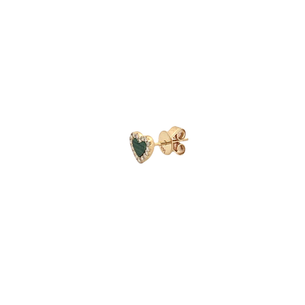 14K Gold Malachite Heart Diamond Stud Earrings