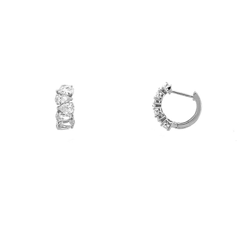 14K Gold Lab Grown Alternating Pear Cut Diamond Huggie Earrings