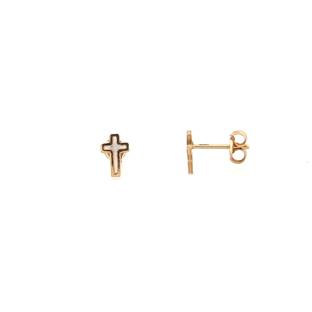 14K Gold Mother of Pearl Cross Earrings