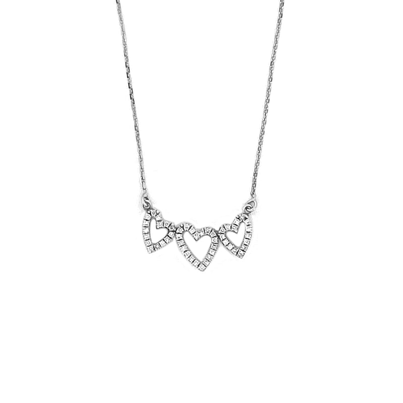 14K Gold Tri Hollow Diamond Heart Necklace