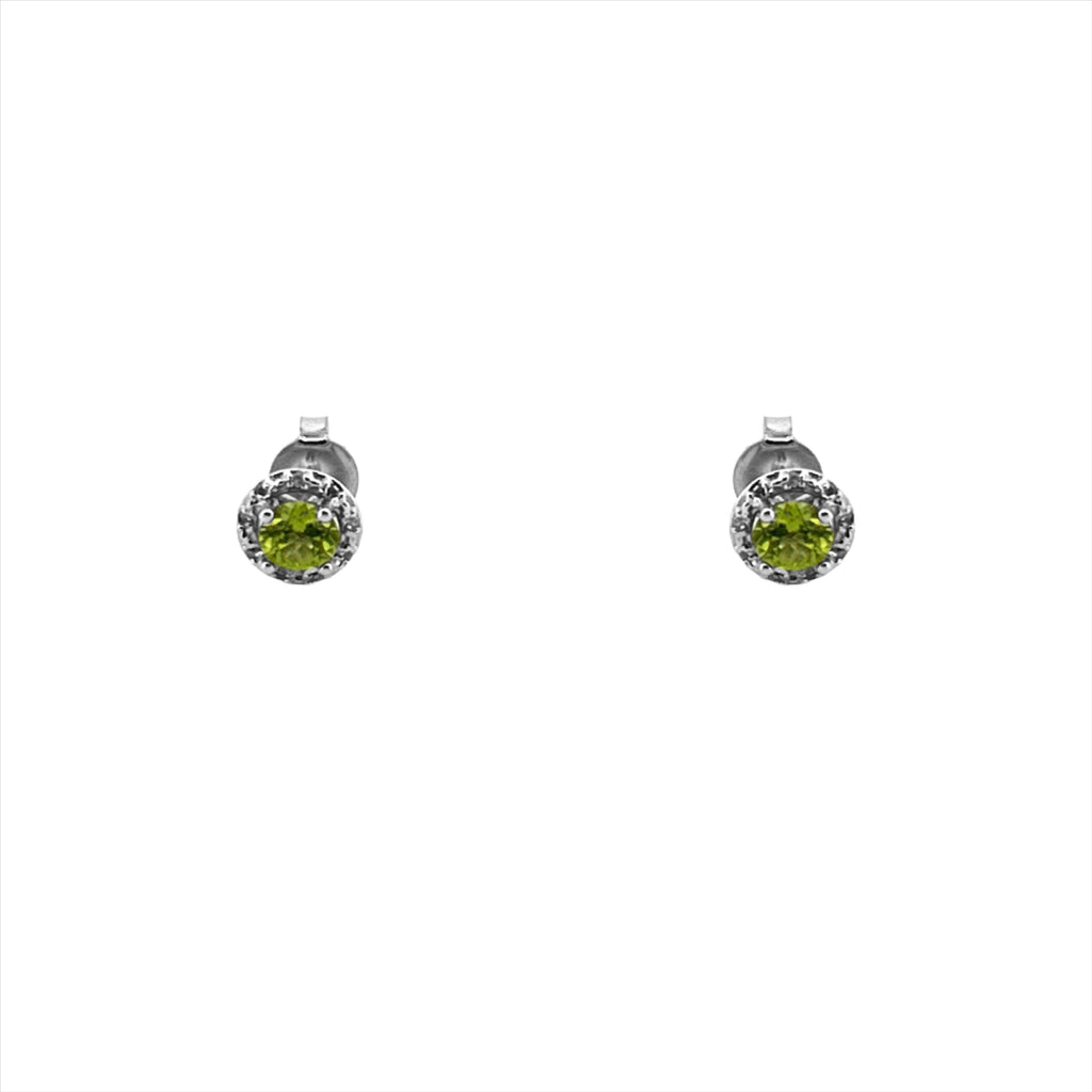 14K Gold Round Green Citrine Halo Earrings