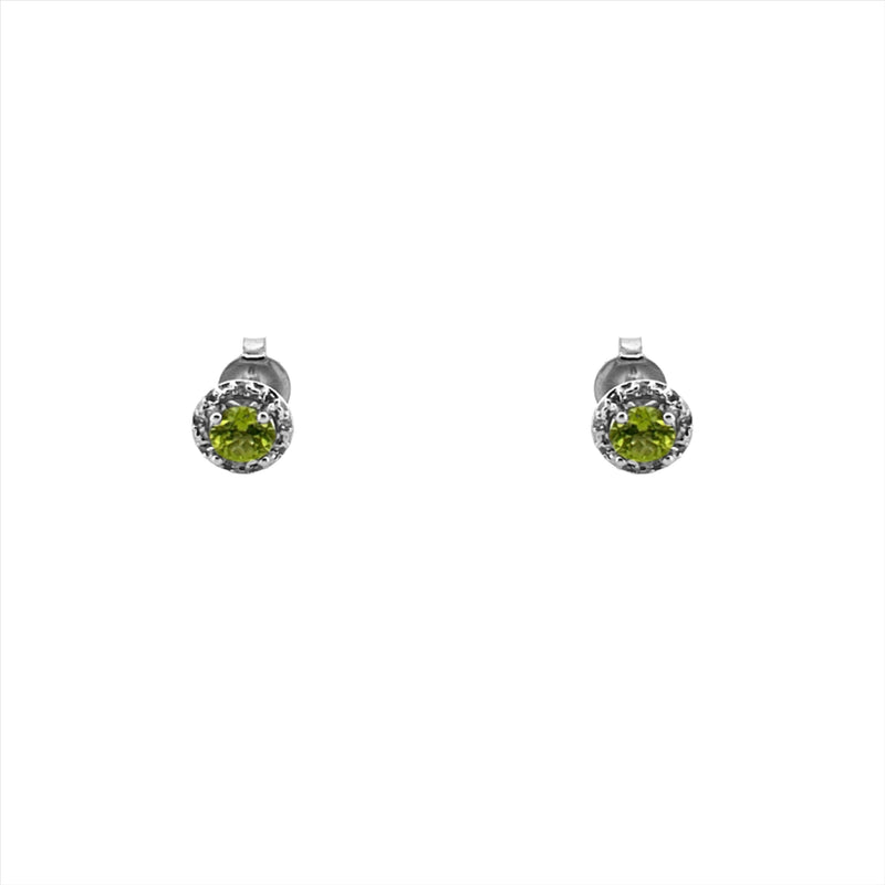14K Gold Round Green Citrine Halo Earrings