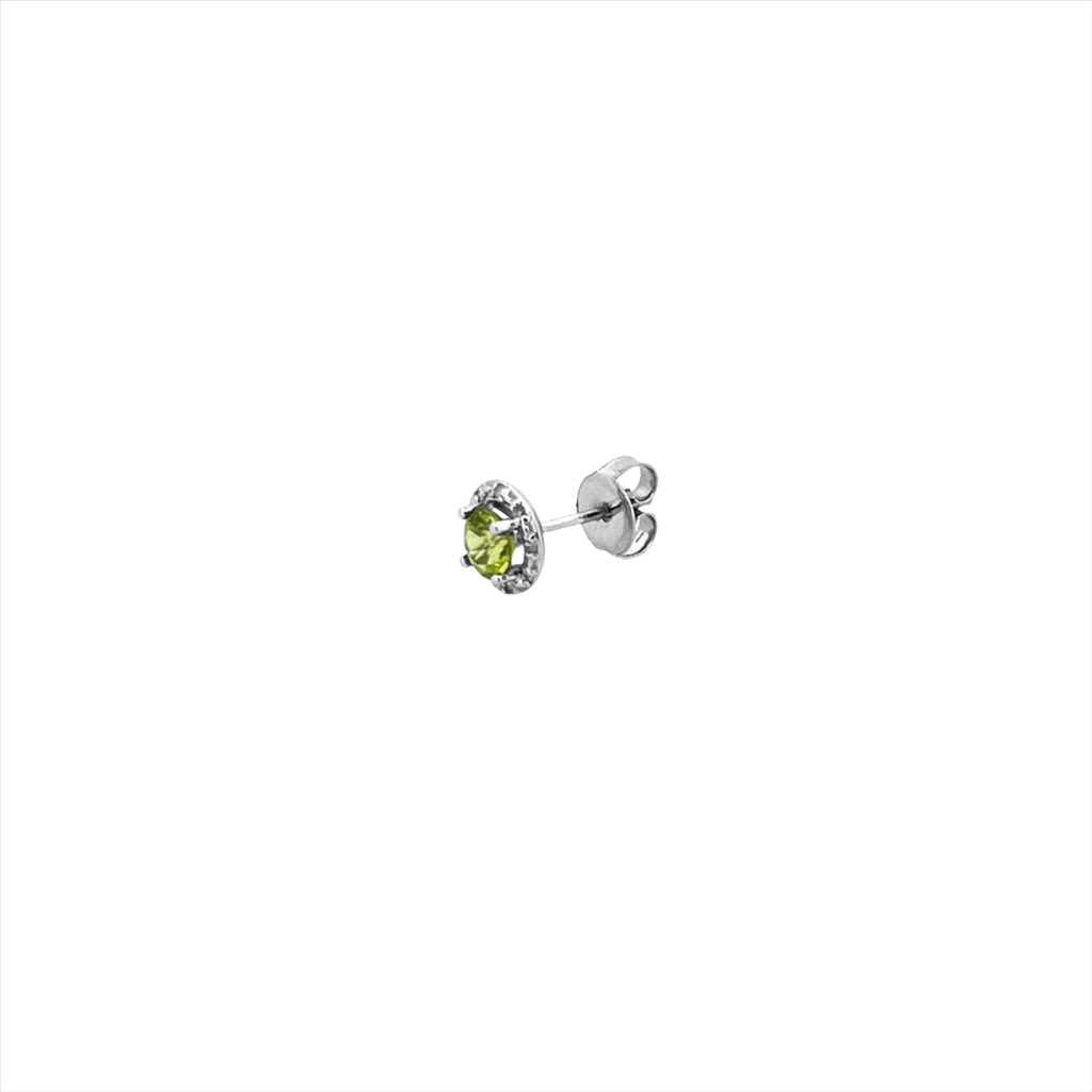 14K Gold Round Green Citrine Halo Earrings