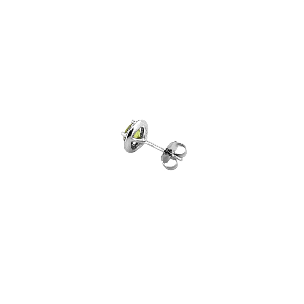 14K Gold Round Green Citrine Halo Earrings