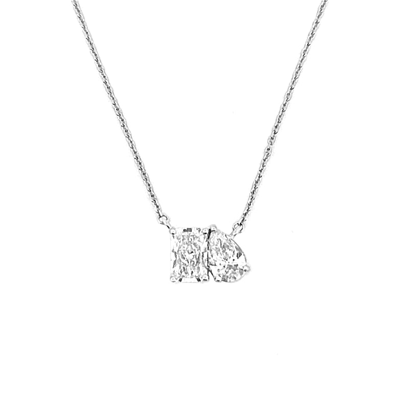 14K Gold Lab Grown Pear and Radiant Basket Set Pendant Necklace