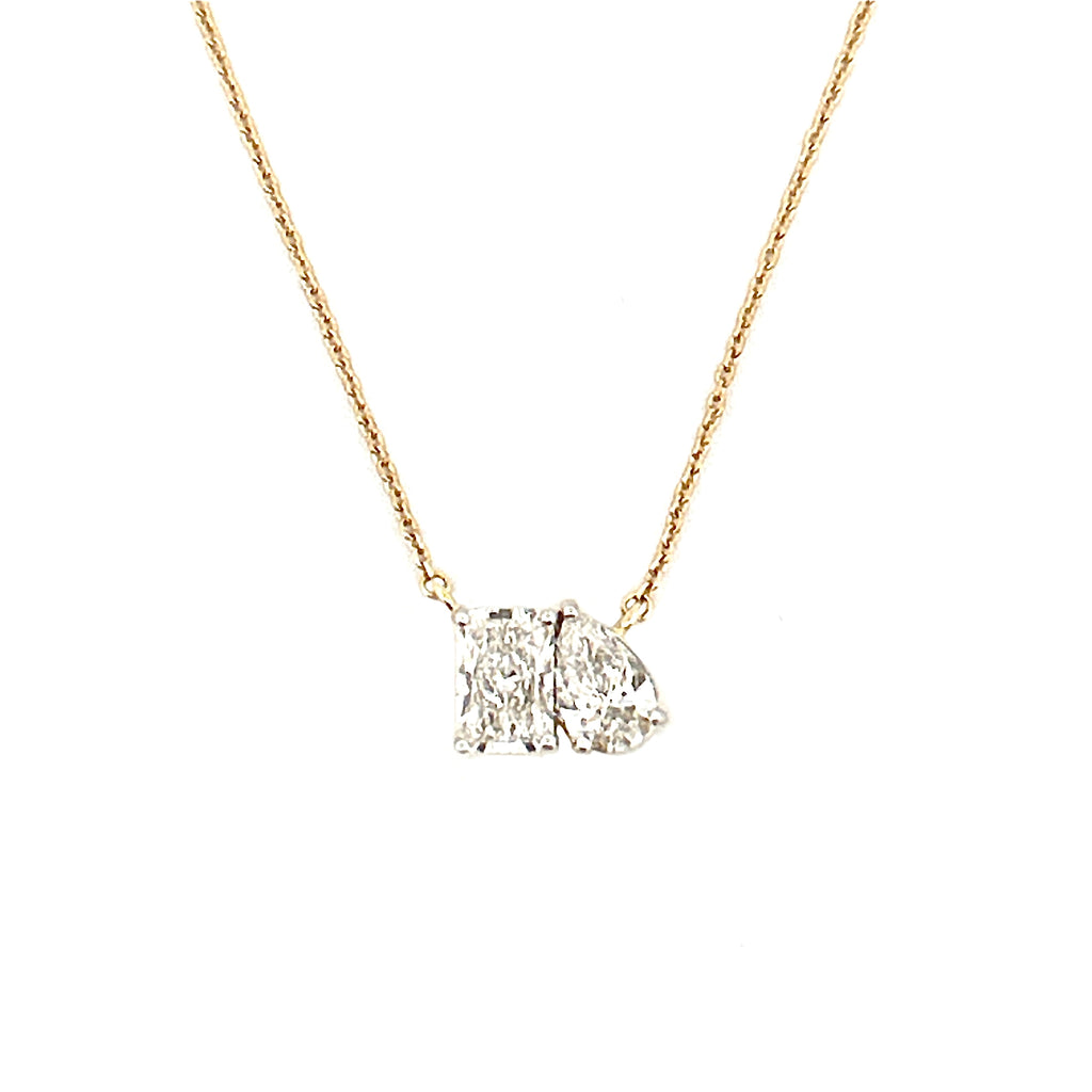 14K Gold Lab Grown Pear and Radiant Basket Set Pendant Necklace