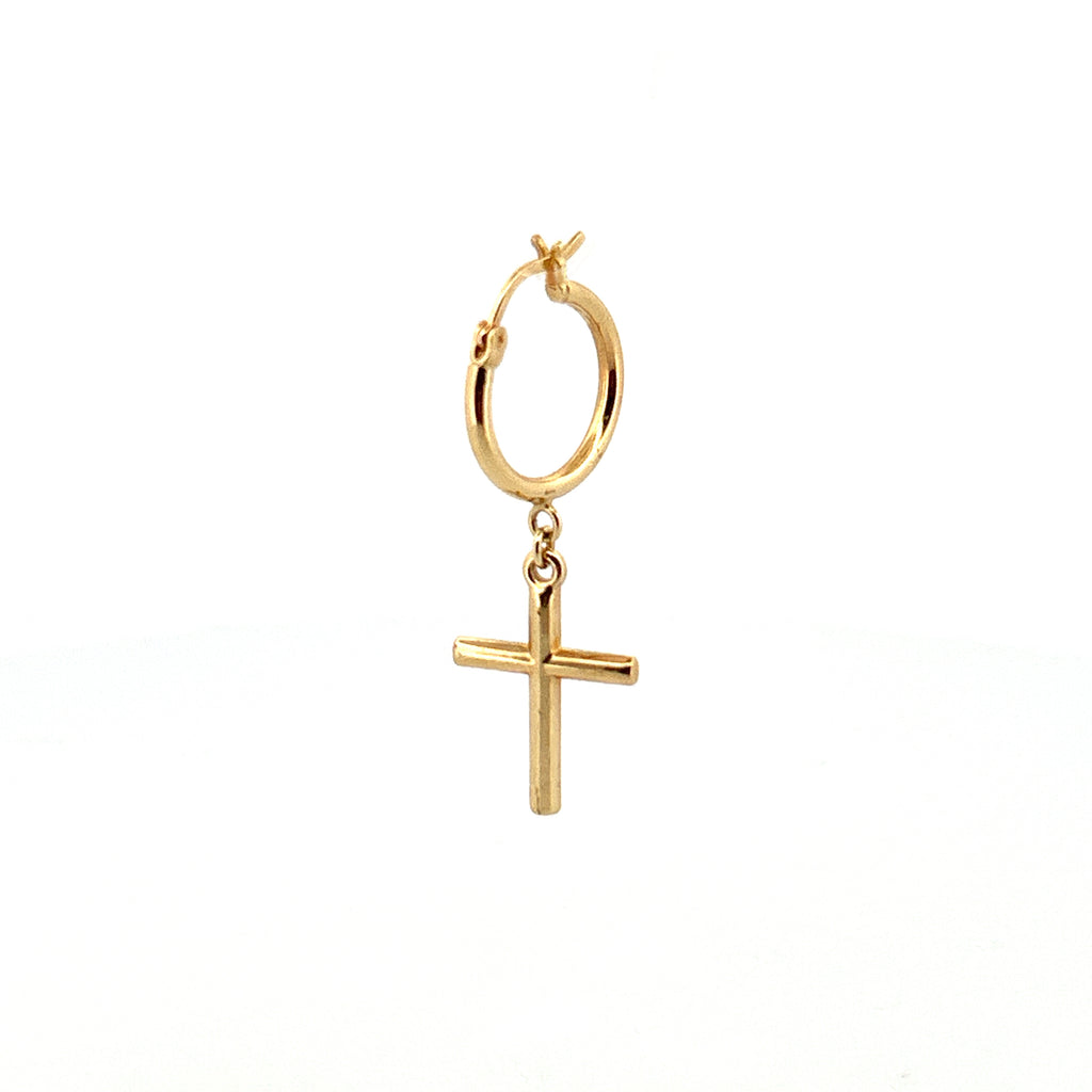 14K Gold Dangling Cross Hoop Earrings