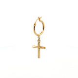14K Gold Dangling Cross Hoop Earrings