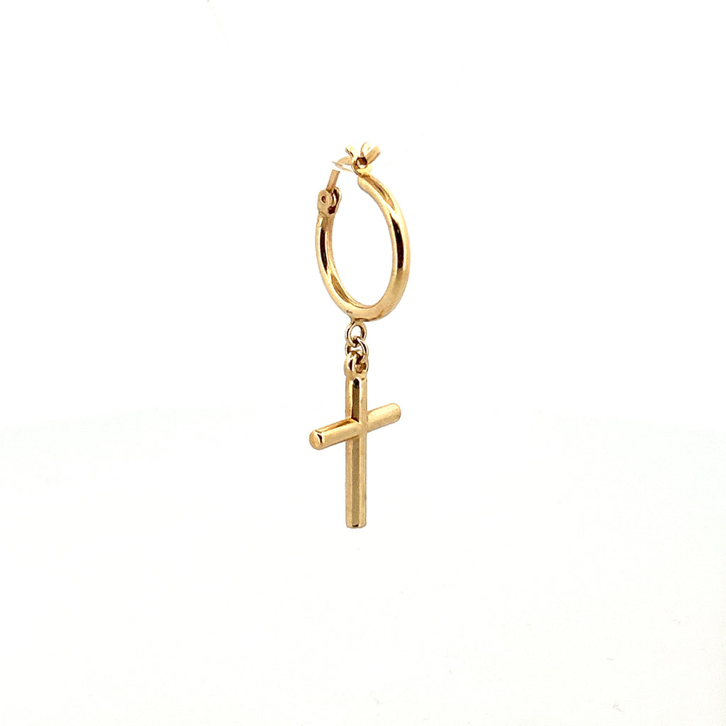 14K Gold Dangling Cross Hoop Earrings