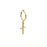 14K Gold Dangling Cross Hoop Earrings