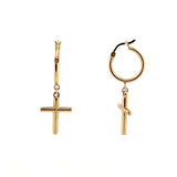 14K Gold Dangling Cross Hoop Earrings