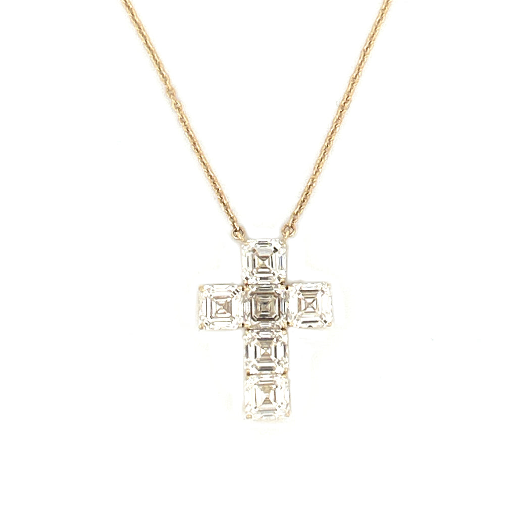 14K Gold Lab Grown Asscher Cut Diamond Cross Pendant