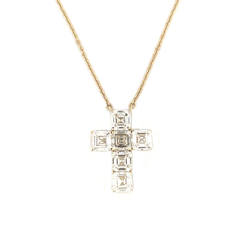 14K Gold Lab Grown Asscher Cut Diamond Cross Pendant