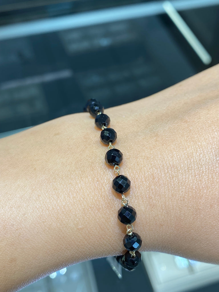 14K Gold Spaced Black Spinel Bracelet