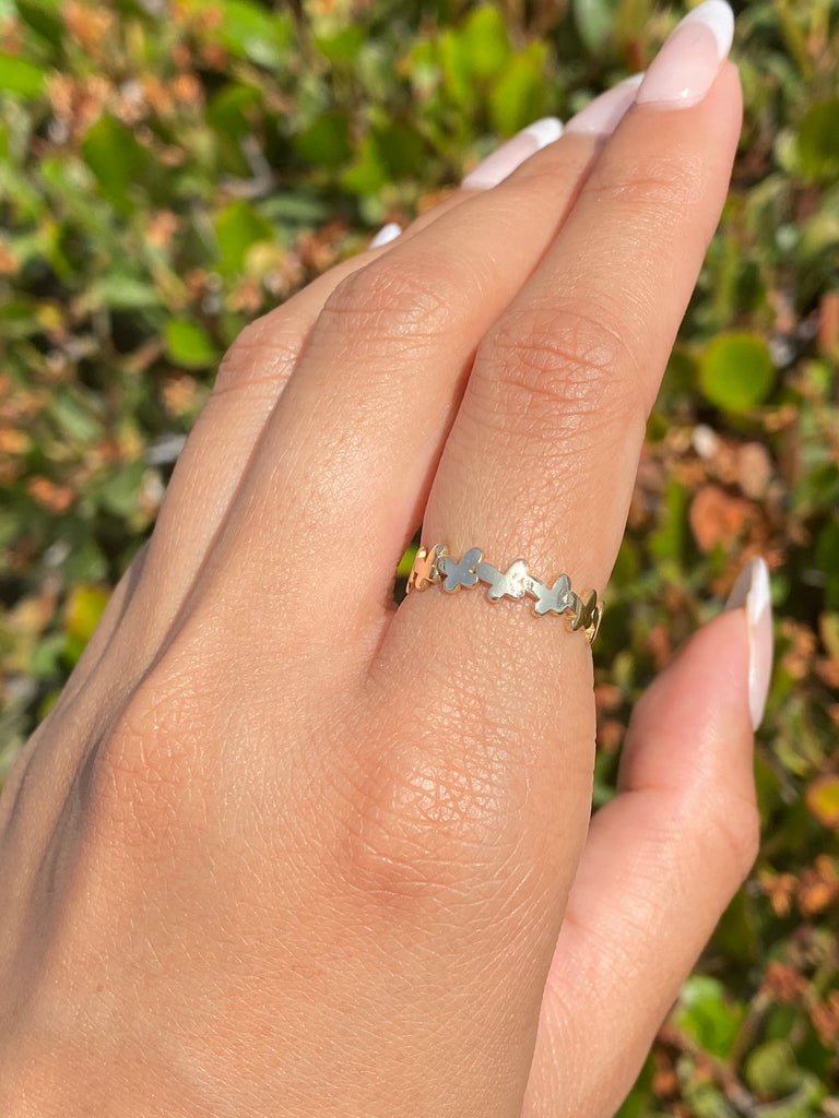 14K Gold Butterfly Row Band