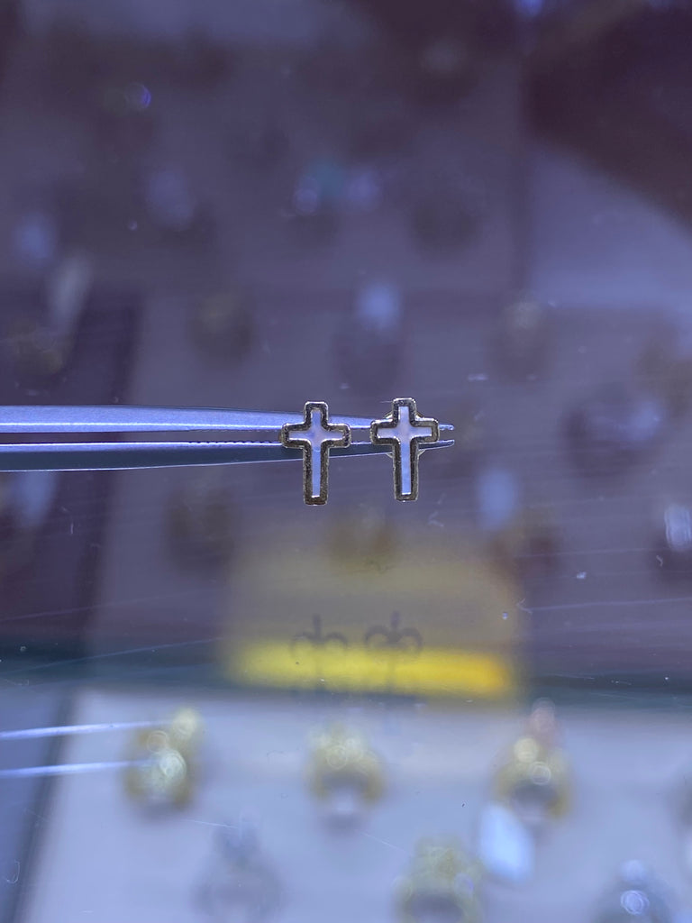 14K Gold Mother of Pearl Cross Earrings