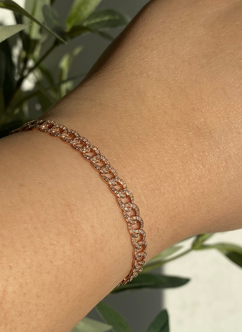 14K Gold 5MM Flat Diamond Cuban Bracelet