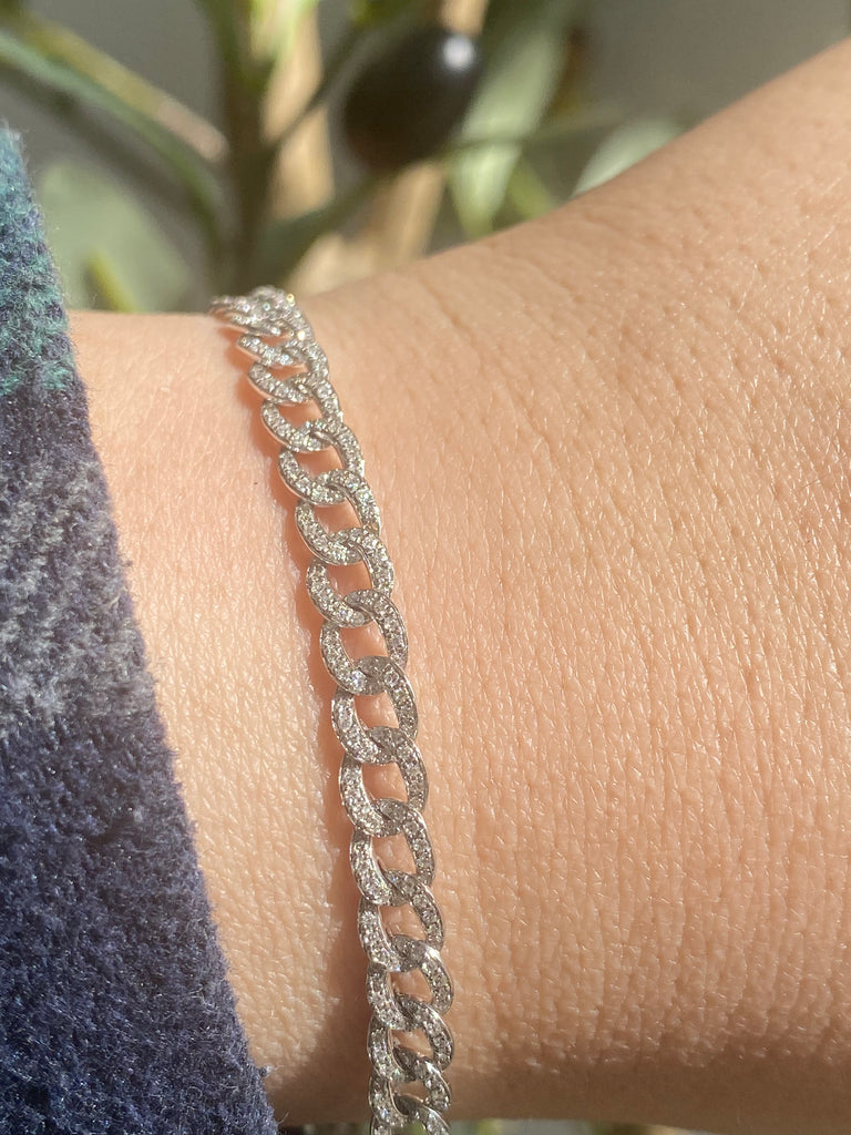 14K Gold 5MM Flat Diamond Cuban Bracelet