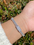 14K Gold Cluster Halo Diamond Cuban Bracelet