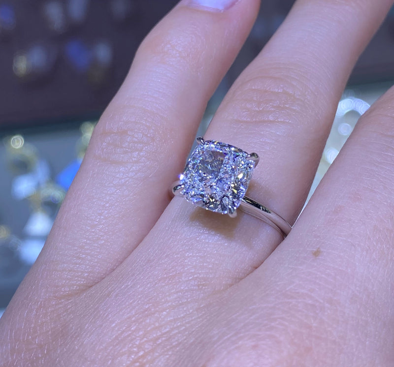 14K Gold 4.00 Carat Cushion Lab Grown Diamond Solitaire Engagement Ring