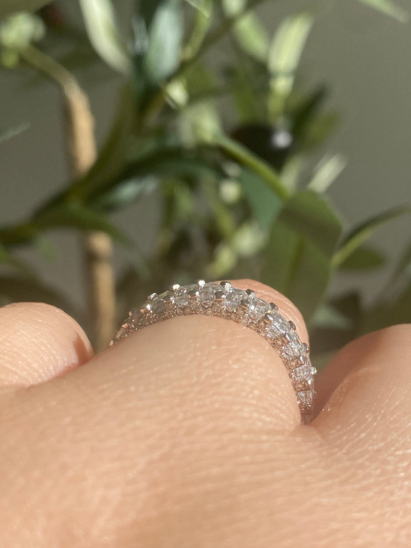 14K White Gold 4MM Emerald Cut Diamond U Prong Wedding Band with Diamond Walls