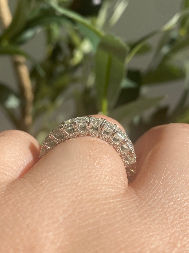 14K White Gold 4MM Emerald Cut Diamond Low U Prong Wedding Band