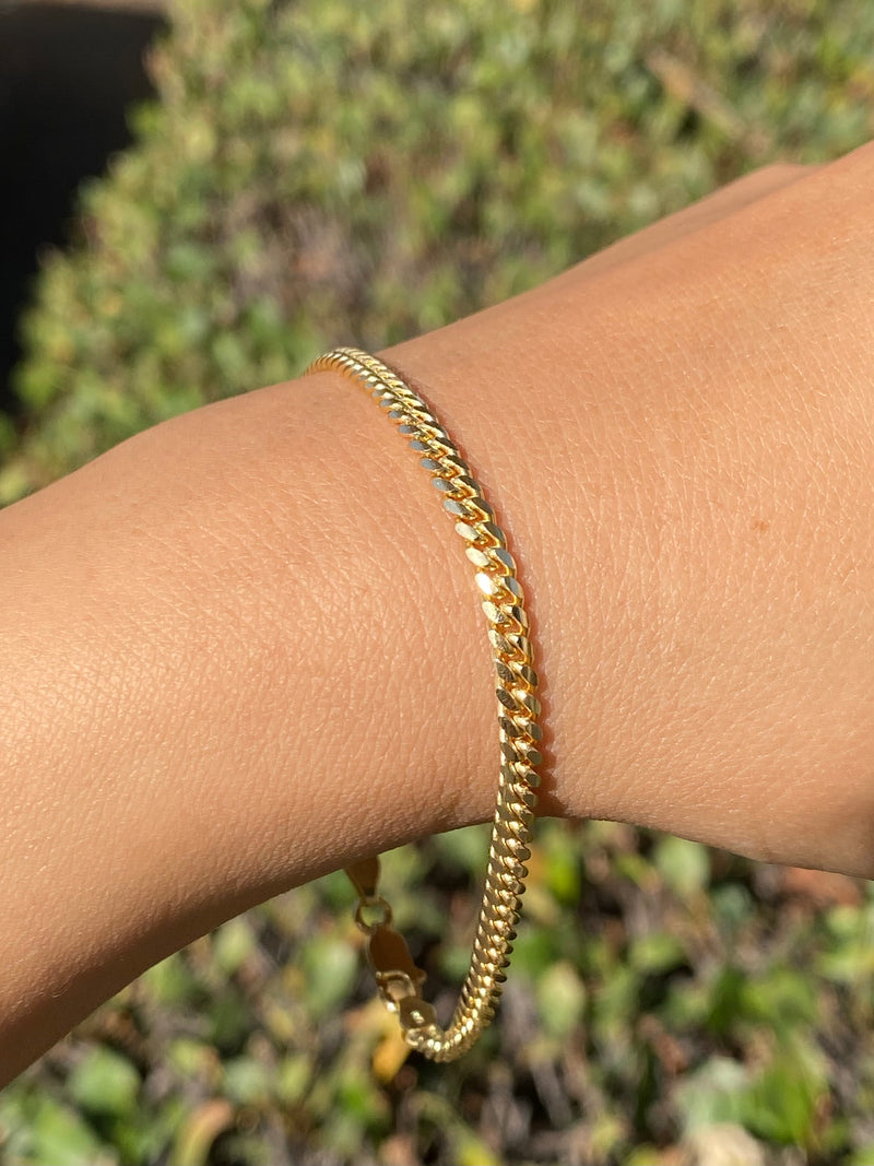 14K Gold Thin 3MM Miami Cuban Bracelet
