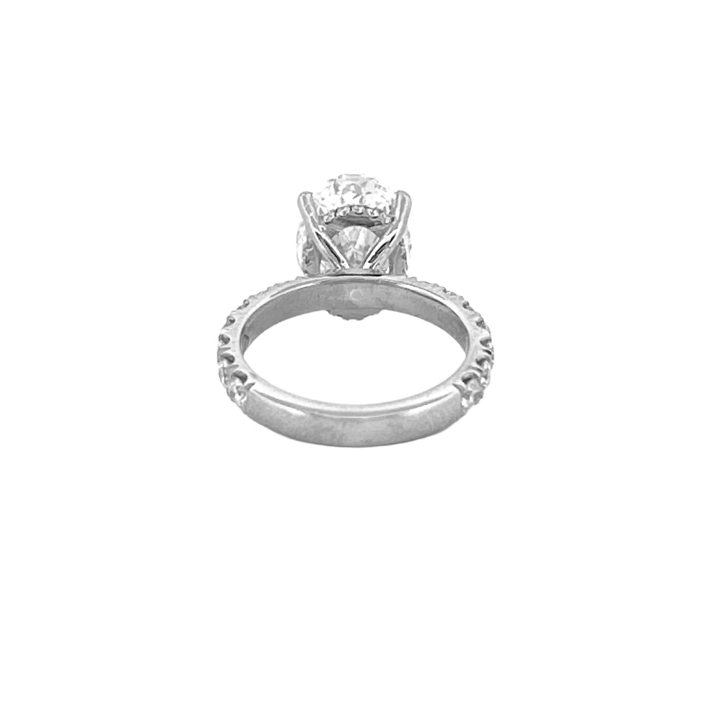 14K Gold 3.00 Carat Lab Grown Oval Diamond Prong Set Under Halo Engagement Ring