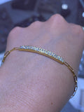 14K Gold Two Row Bar Diamond Paper Clip Bracelet