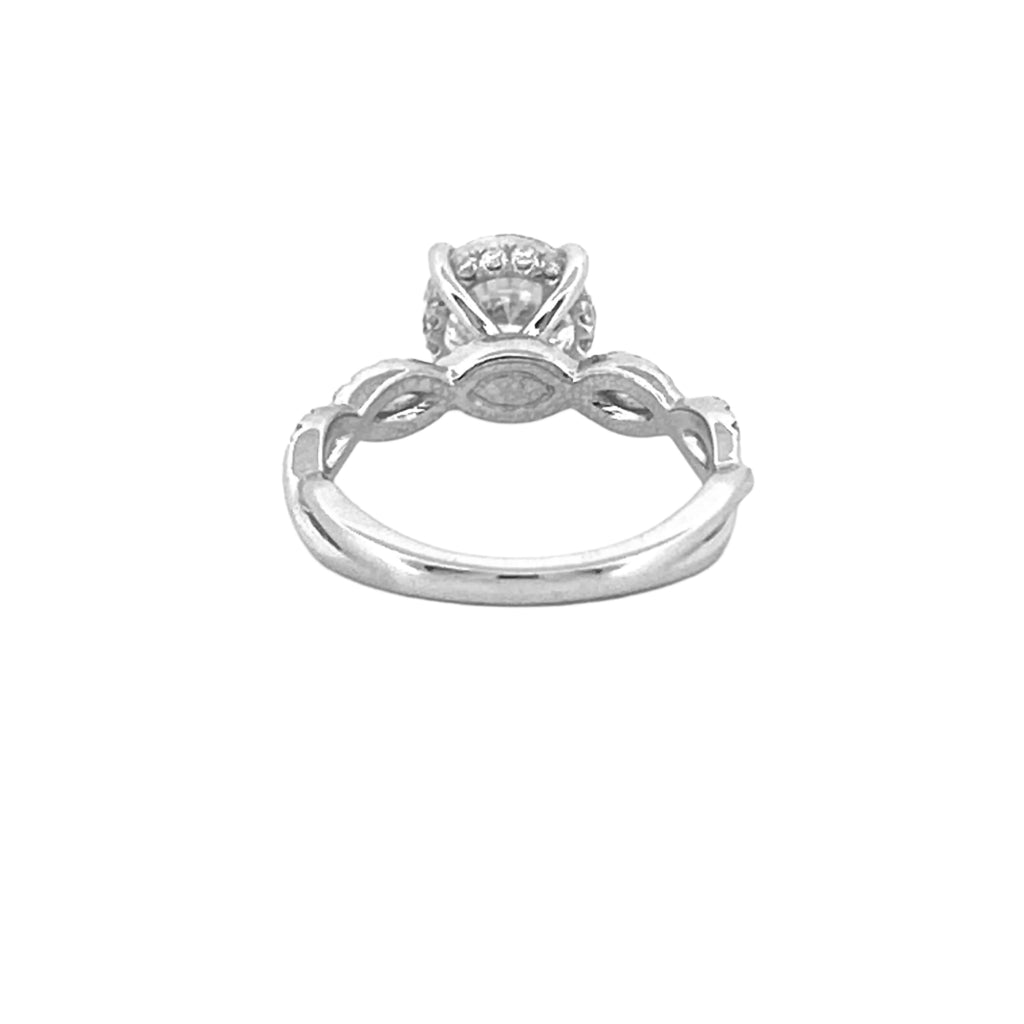 14K White Gold 2.00 Carat Lab Grown Round Diamond Twist Under Halo Engagement Ring