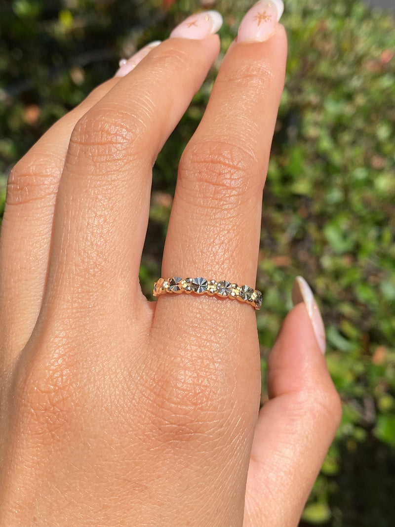 14K Gold Round Bubble Diamond Cut Fashion Band