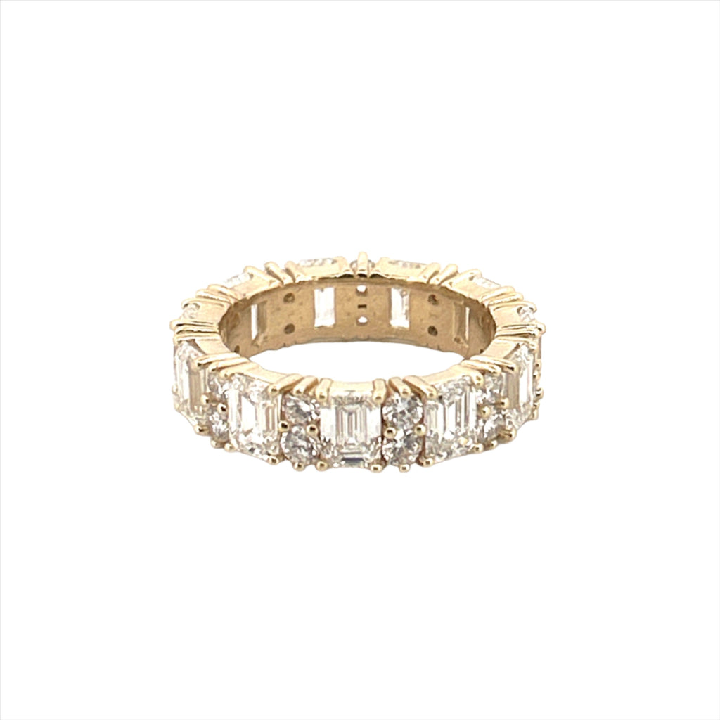 14K Gold Emerald and Round Cut Lab Grown Diamond Eternity Wedding Band