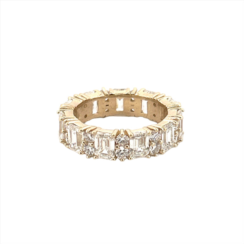 14K Gold Emerald and Round Cut Lab Grown Diamond Eternity Wedding Band