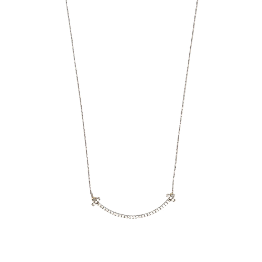 14K Gold Smile Bar Diamond Pendant Necklace