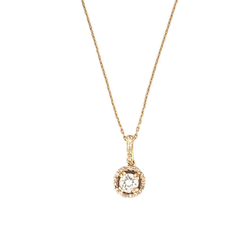 14K Gold Diamond Round Halo Setting Pendant Necklace