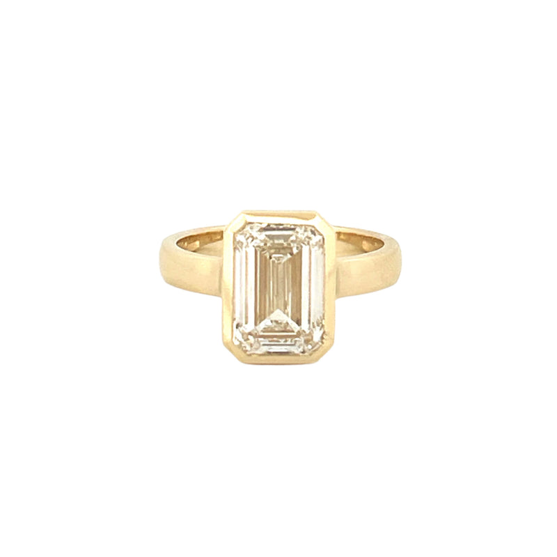 14K Gold 4.50 Carat Lab Grown Emerald Bezel Diamond Solitaire Engagement Ring