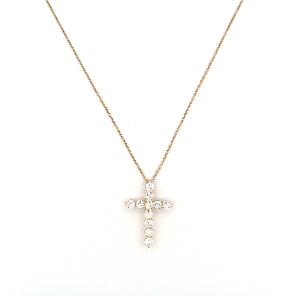 14K Gold Diamond Prong Set Cross Pendant Necklace